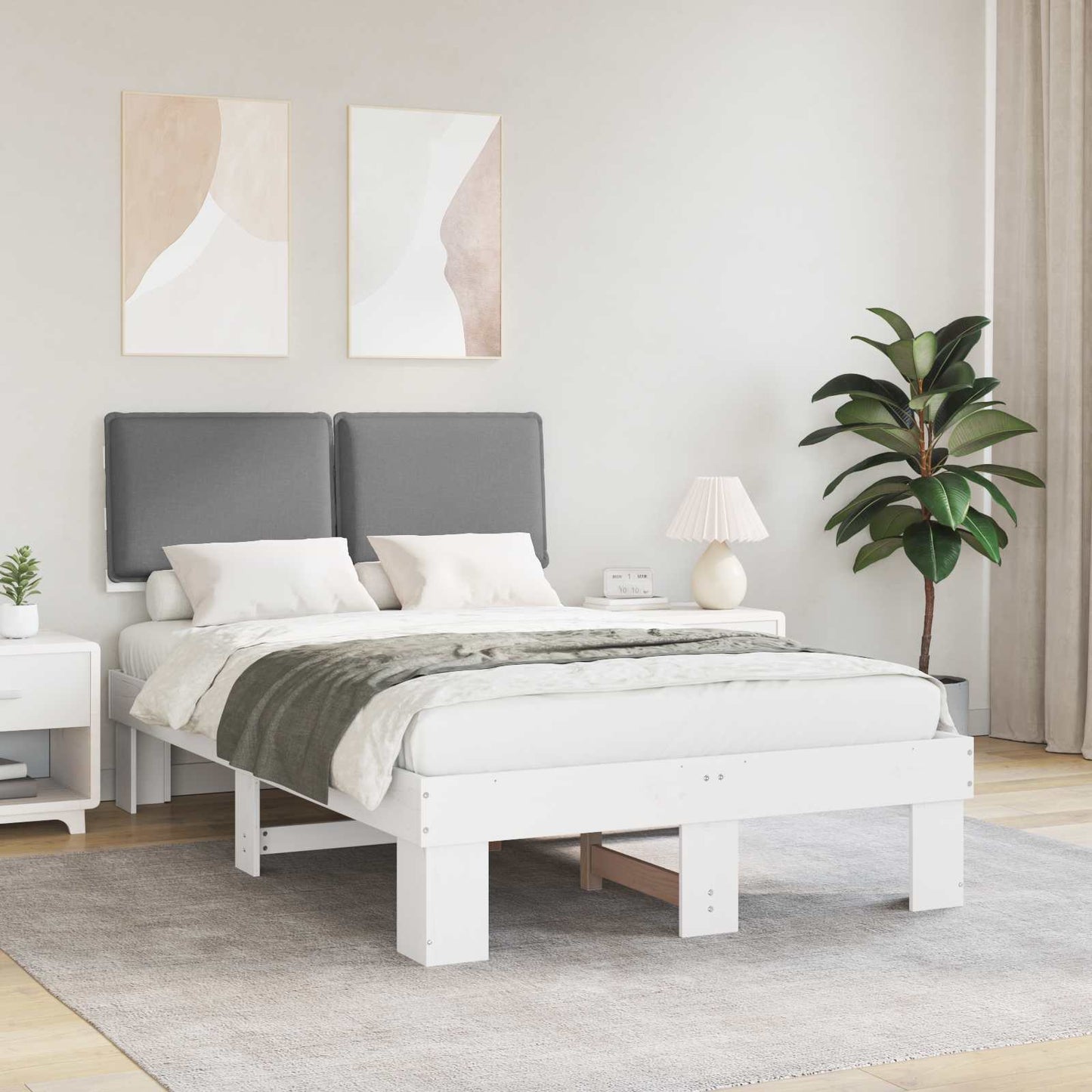 vidaXL Σκελετός Κρεβατιού με Επενδεδυμένο Κεφαλάρι Ανοιχτό γκρι