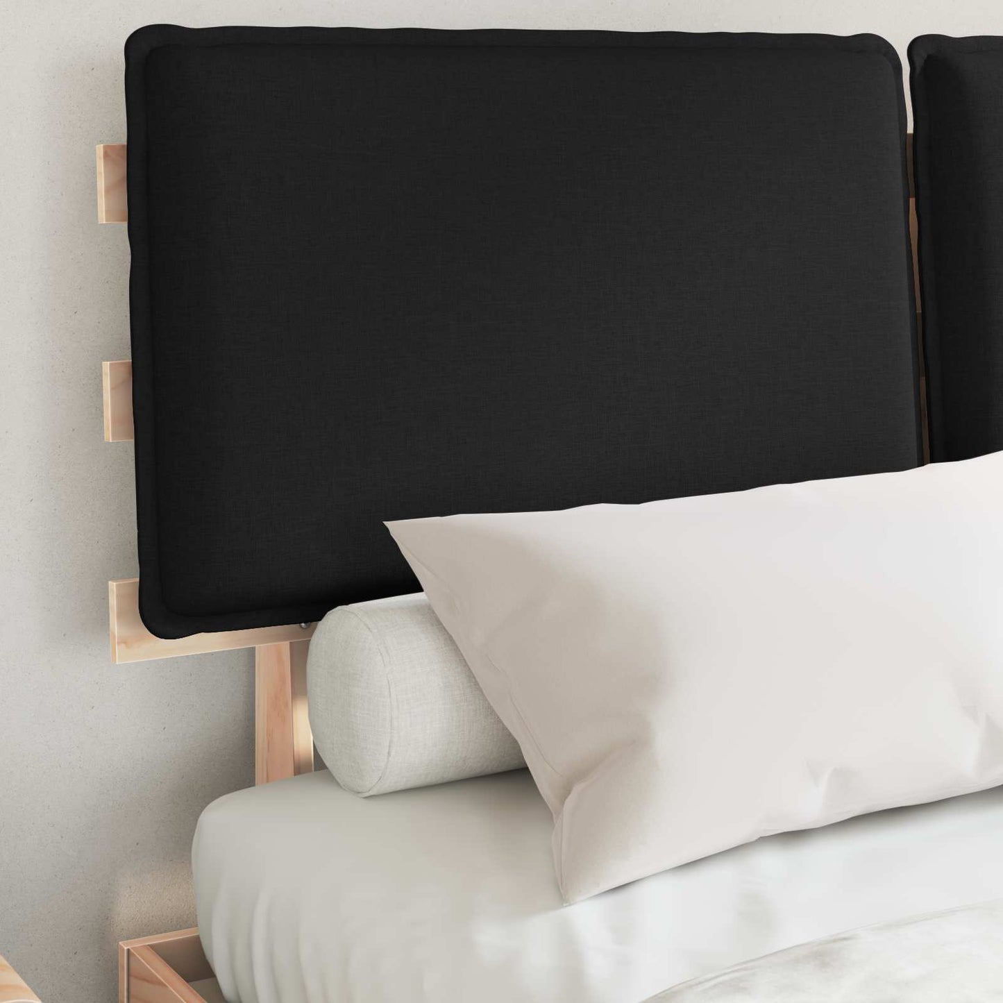 vidaXL Σκελετός Κρεβατιού με Επενδεδυμένο Κεφαλάρι Μαύρο 135 x 190 cm