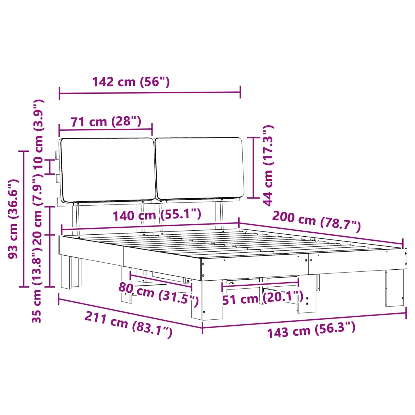 vidaXL Σκελετός Κρεβατιού με Επενδεδυμένο Κεφαλάρι Ανοιχτό γκρι