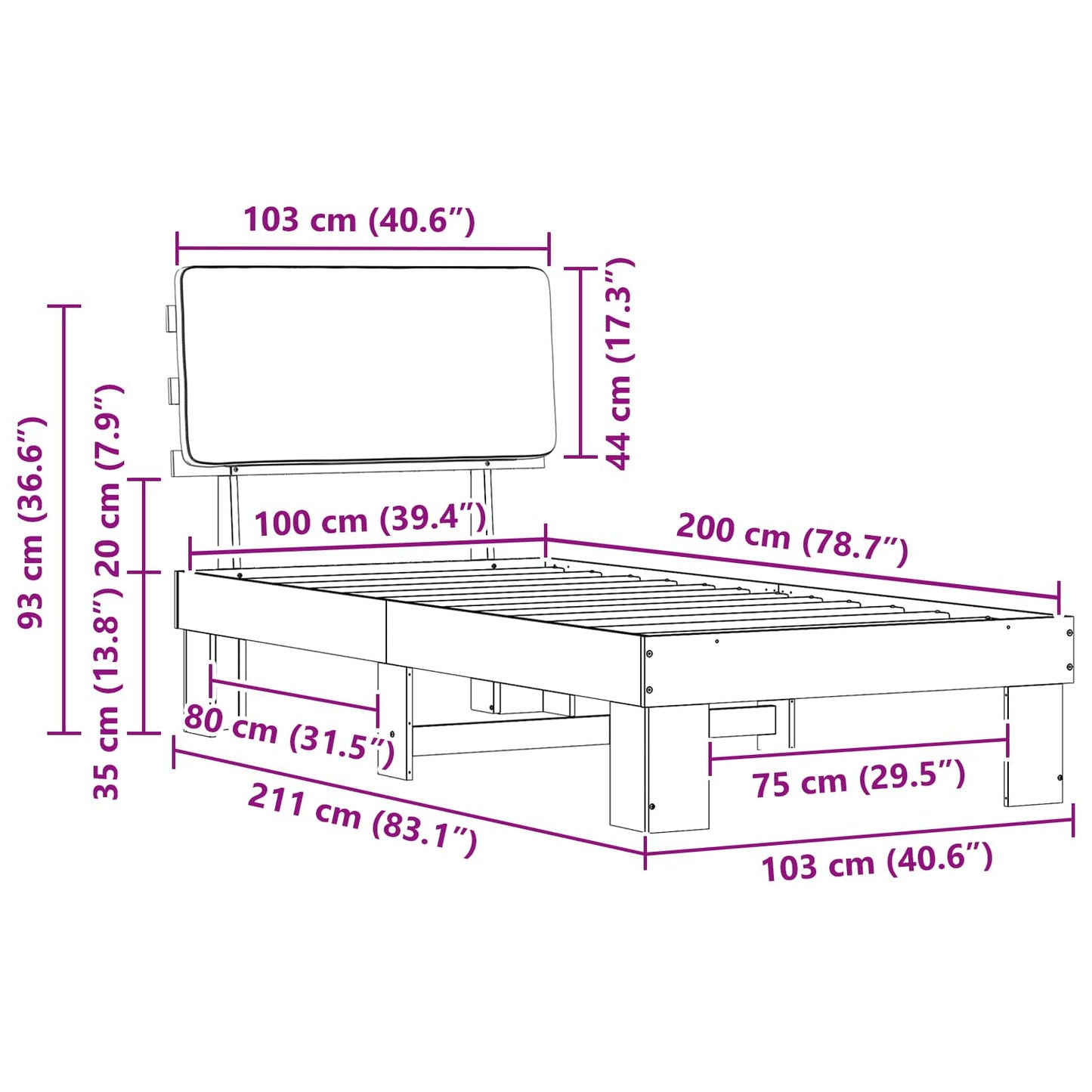 vidaXL Σκελετός Κρεβατιού με Επενδεδυμένο Κεφαλάρι Taupe 100 x 200 cm
