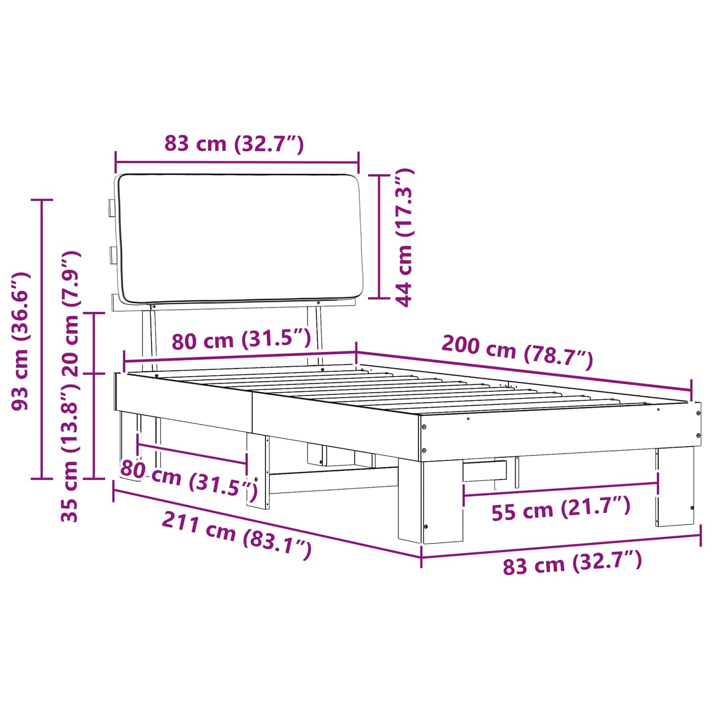 vidaXL Σκελετός Κρεβατιού με Επενδεδυμένο Κεφαλάρι Taupe 80 x 200 cm