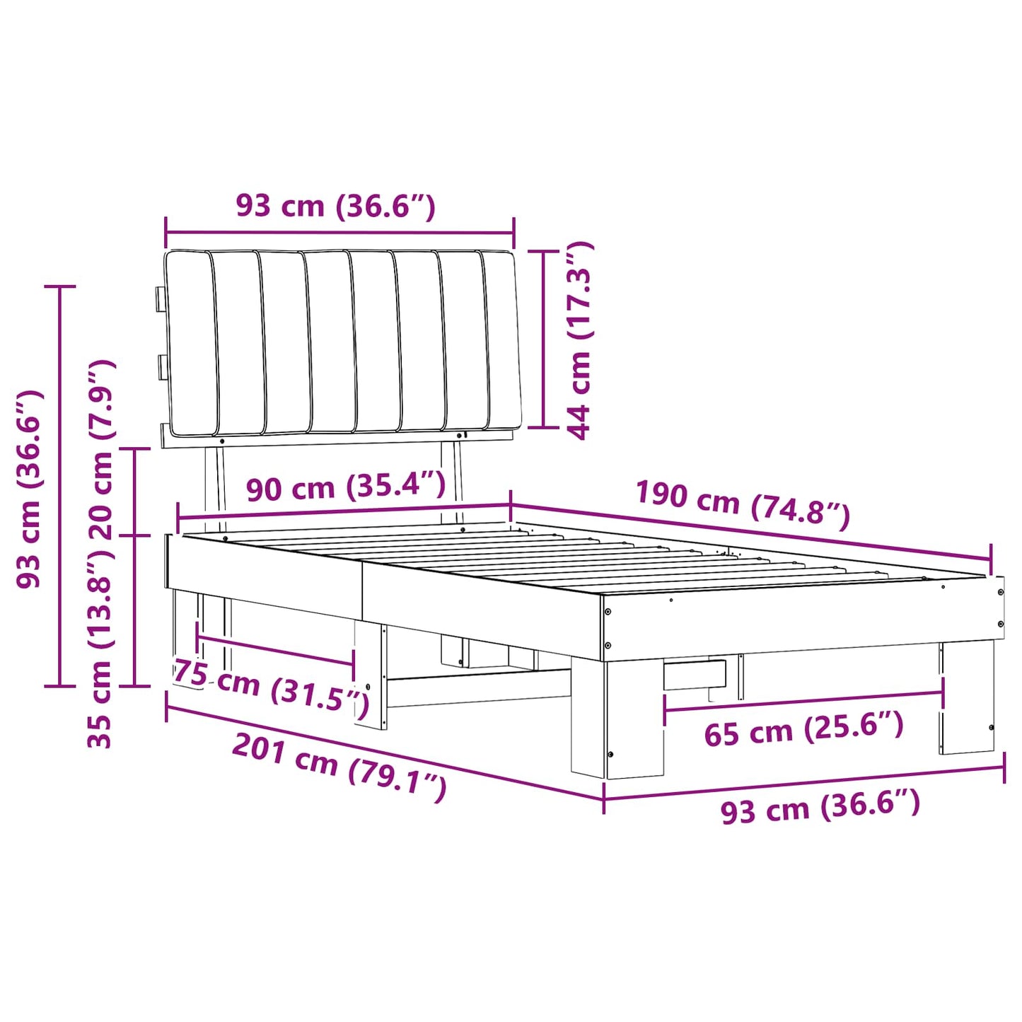 vidaXL Σκελετός Κρεβατιού με Επενδεδυμένο Κεφαλάρι Ανοιχτό γκρι
