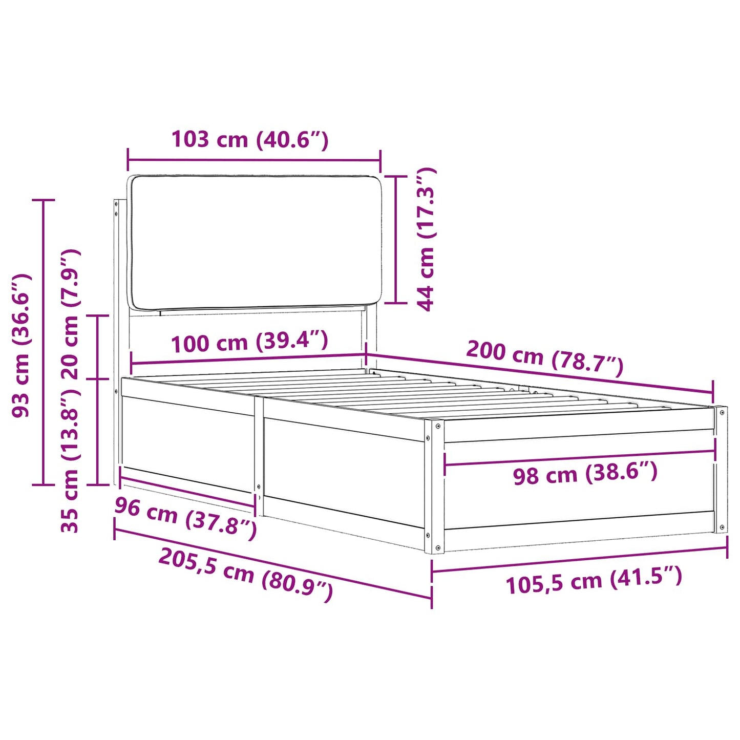 vidaXL Σκελετός Κρεβατιού με Επενδεδυμένο Κεφαλάρι Taupe 100 x 200 cm