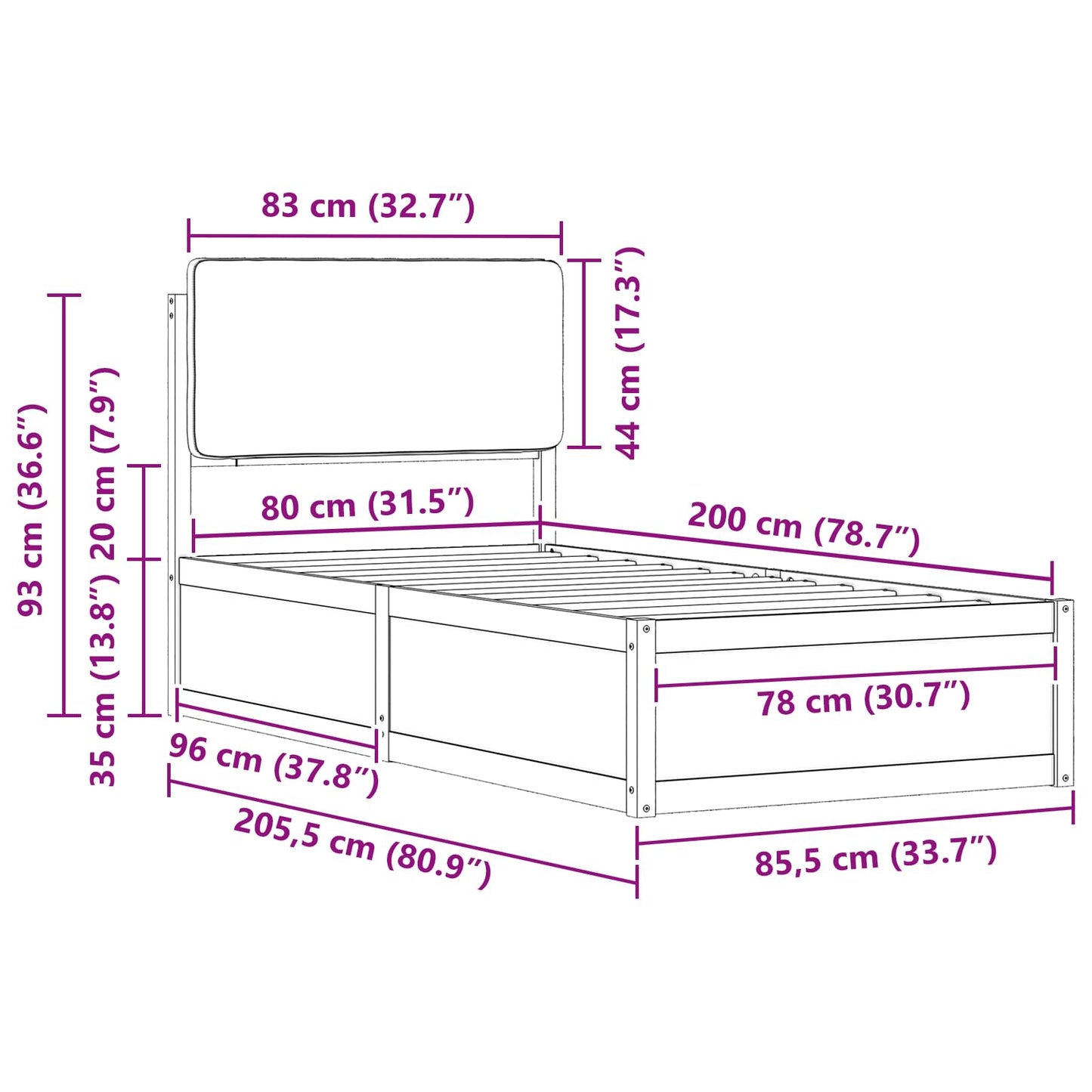 vidaXL Σκελετός Κρεβατιού με Επενδεδυμένο Κεφαλάρι Σκούρο Γκρι