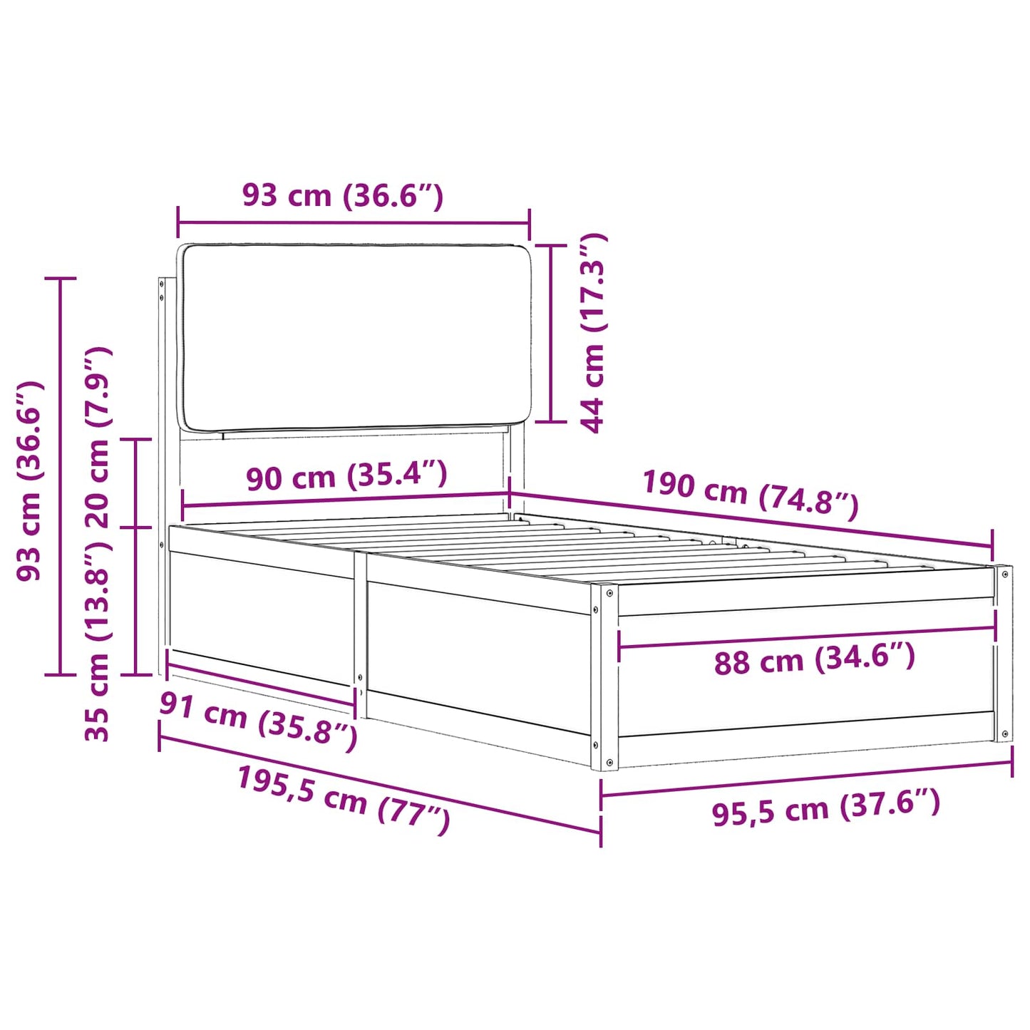 vidaXL Σκελετός Κρεβατιού με Επενδεδυμένο Κεφαλάρι Taupe 90 x 190 cm
