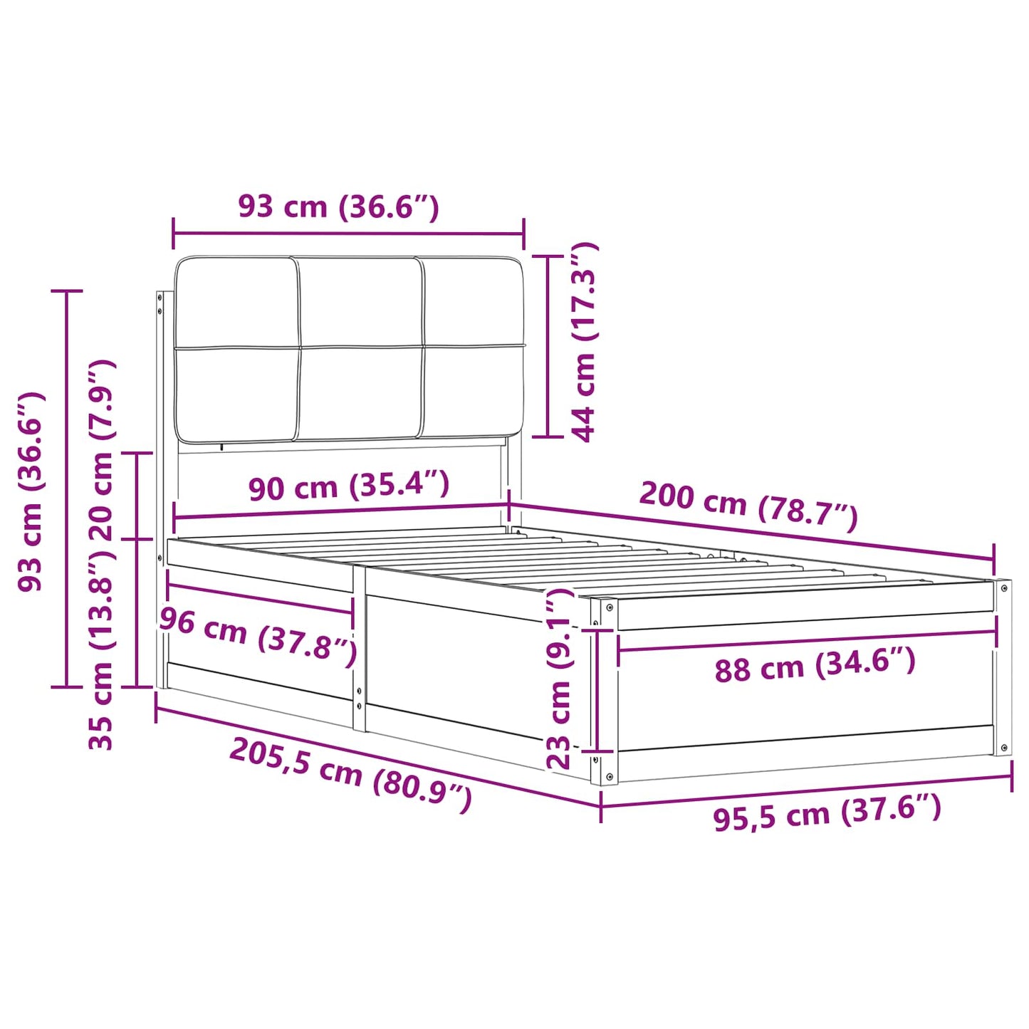 vidaXL Σκελετός Κρεβατιού με Επενδεδυμένο Κεφαλάρι Taupe 90 x 200 cm