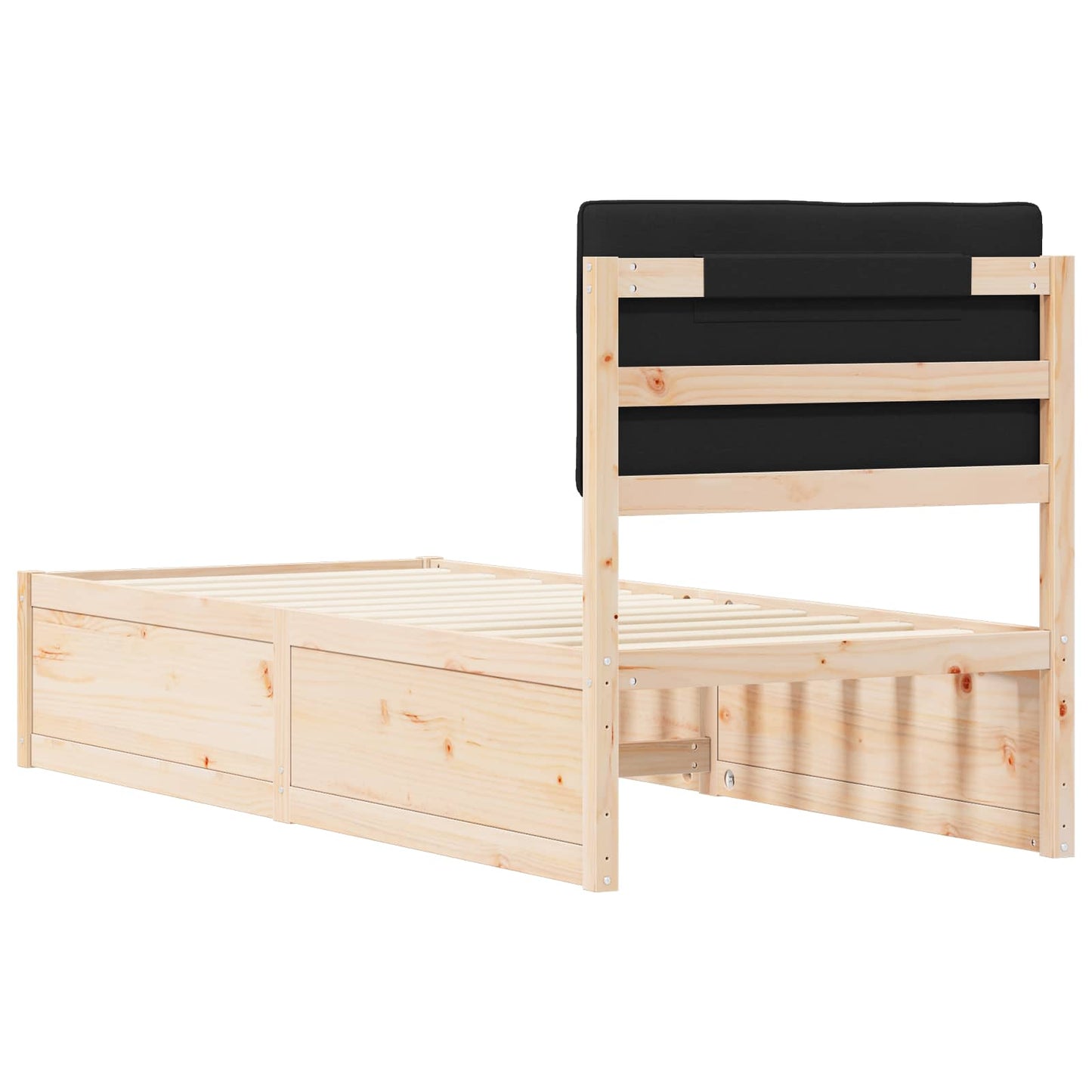 vidaXL Σκελετός Κρεβατιού με Επενδεδυμένο Κεφαλάρι Μαύρο 75 x 190 cm