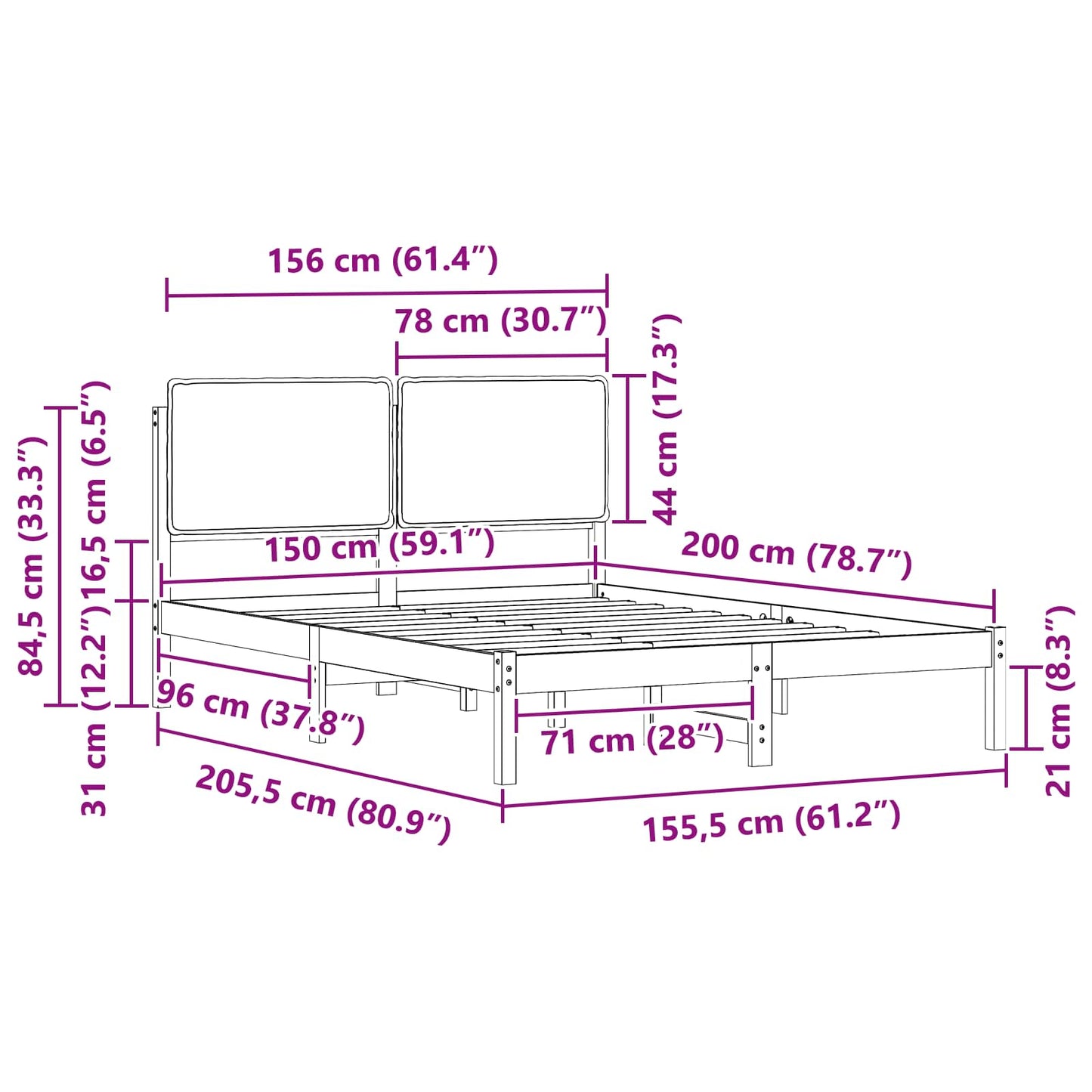 vidaXL Σκελετός Κρεβατιού με Επενδεδυμένο Κεφαλάρι Taupe 150 x 200 cm