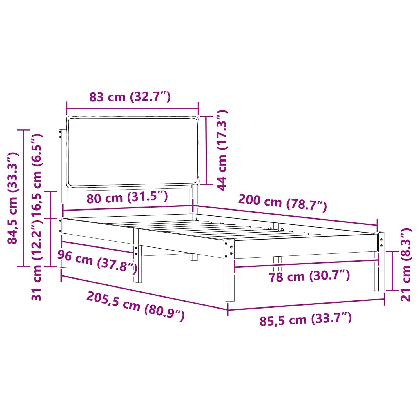 vidaXL Σκελετός Κρεβατιού με Επενδεδυμένο Κεφαλάρι Taupe 80 x 200 cm