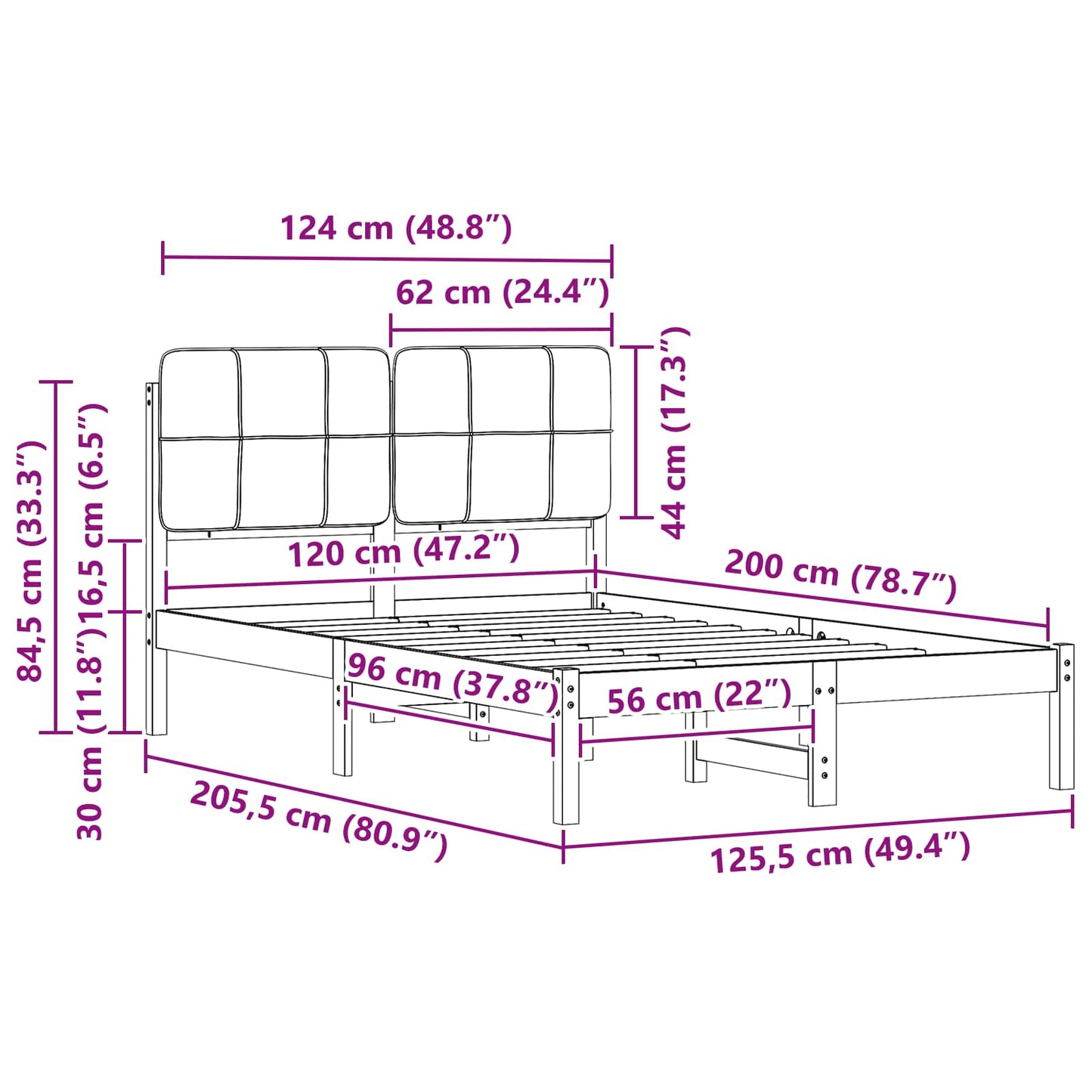 vidaXL Σκελετός Κρεβατιού με Επενδεδυμένο Κεφαλάρι Taupe 120 x 200 cm
