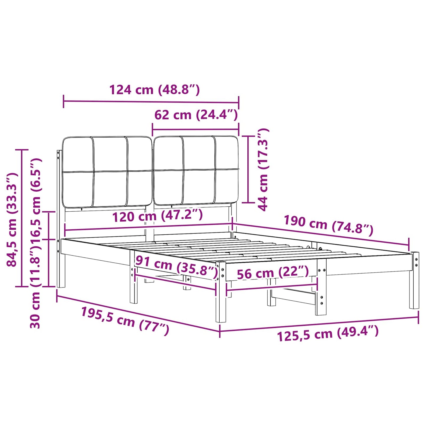 vidaXL Σκελετός Κρεβατιού με Επενδεδυμένο Κεφαλάρι Ανοιχτό γκρι