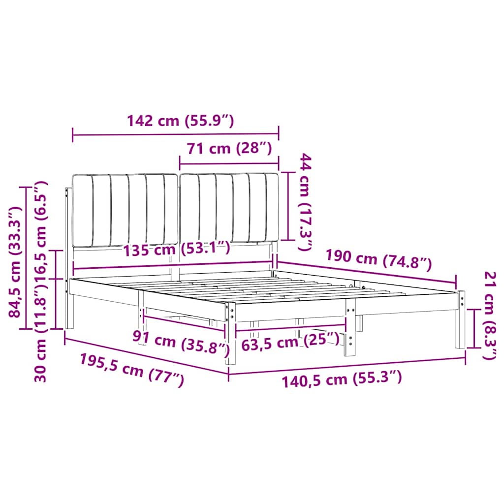 vidaXL Σκελετός Κρεβατιού με Επενδεδυμένο Κεφαλάρι Taupe 135 x 190 cm