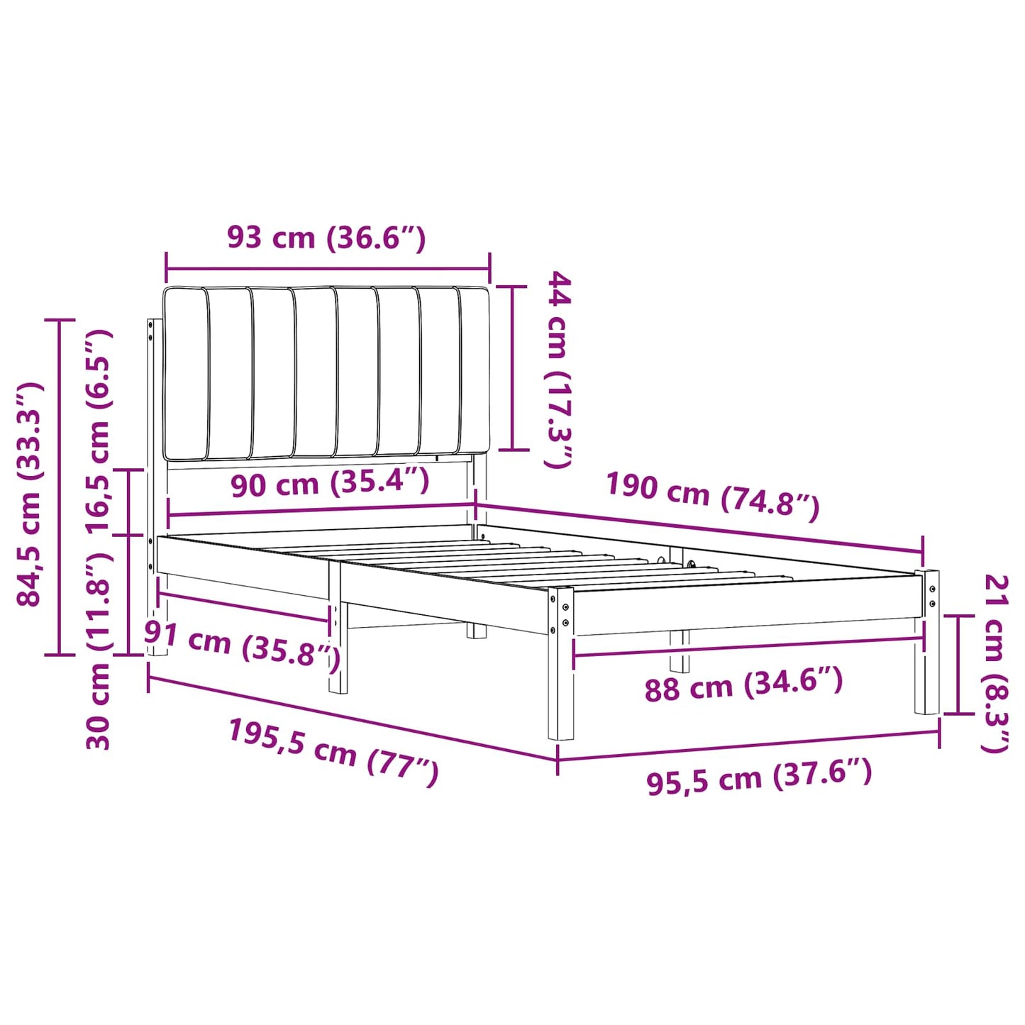vidaXL Σκελετός Κρεβατιού με Επενδεδυμένο Κεφαλάρι Taupe 90 x 190 cm