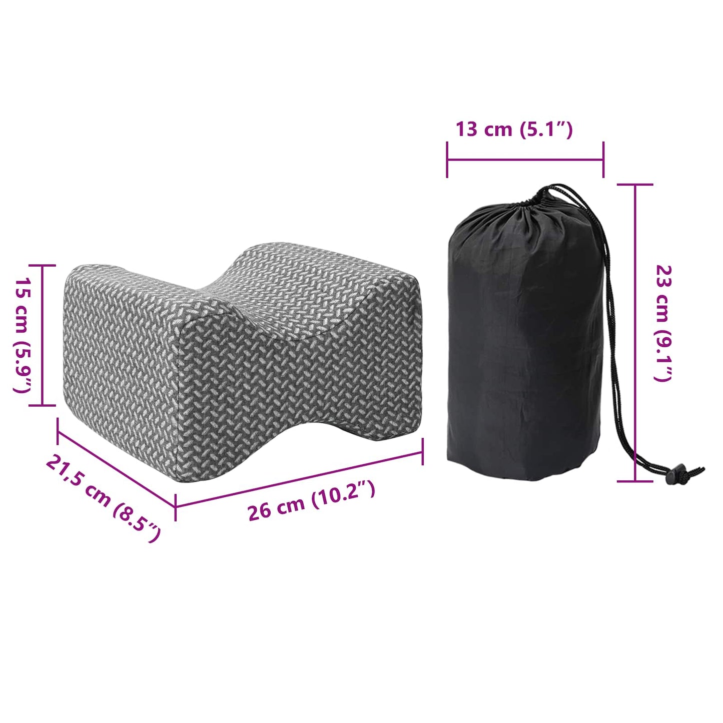 vidaXL Μαξιλάρι Γονάτου Μονόχρωμο Γκρι 26 x 21,5 x 15 εκ. Αφρός Μνήμης