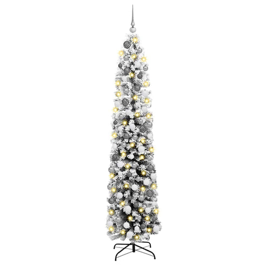 vidaXL Slim Χριστουγεννιάτικο Δέντρο 300 LEDs & Σετ Μπάλας & Χιονισμένο Πράσινο 180 cm