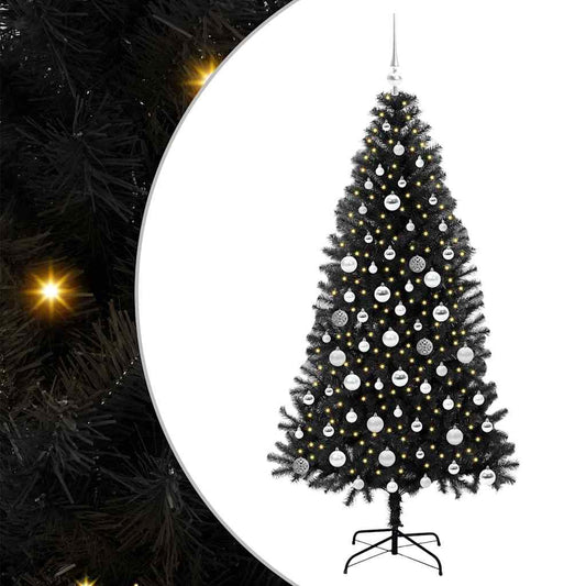 vidaXL Χριστουγεννιάτικο Δέντρο με 300 LED με βάση Μαύρο 180 cm PVC