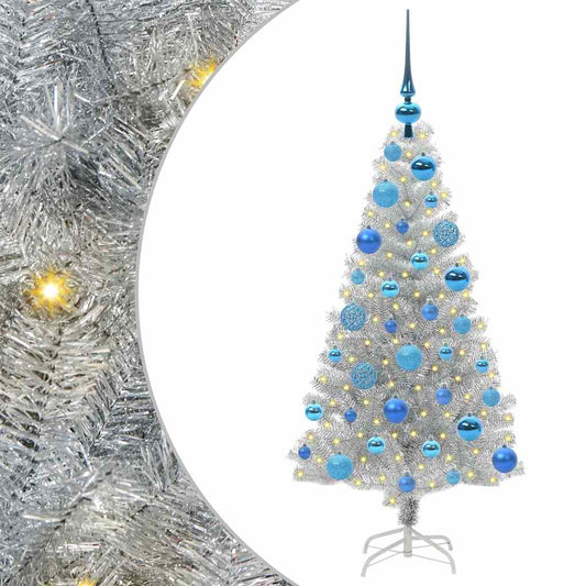 vidaXL Χριστουγεννιάτικο Δέντρο με 150 LED με βάση Ασημί 120 cm PET