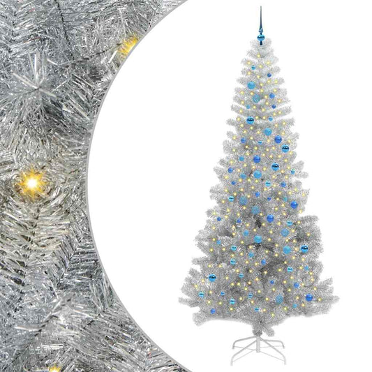 vidaXL Χριστουγεννιάτικο Δέντρο με 300 LED με βάση Ασημί 240 cm PET