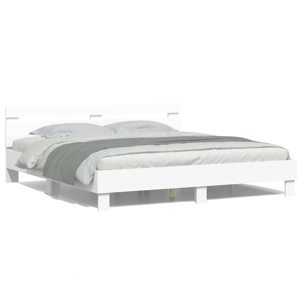 vidaXL Σκελετός Κρεβατιού με led Λευκό 193 x 203 cm Επεξεργασμένο ξύλο