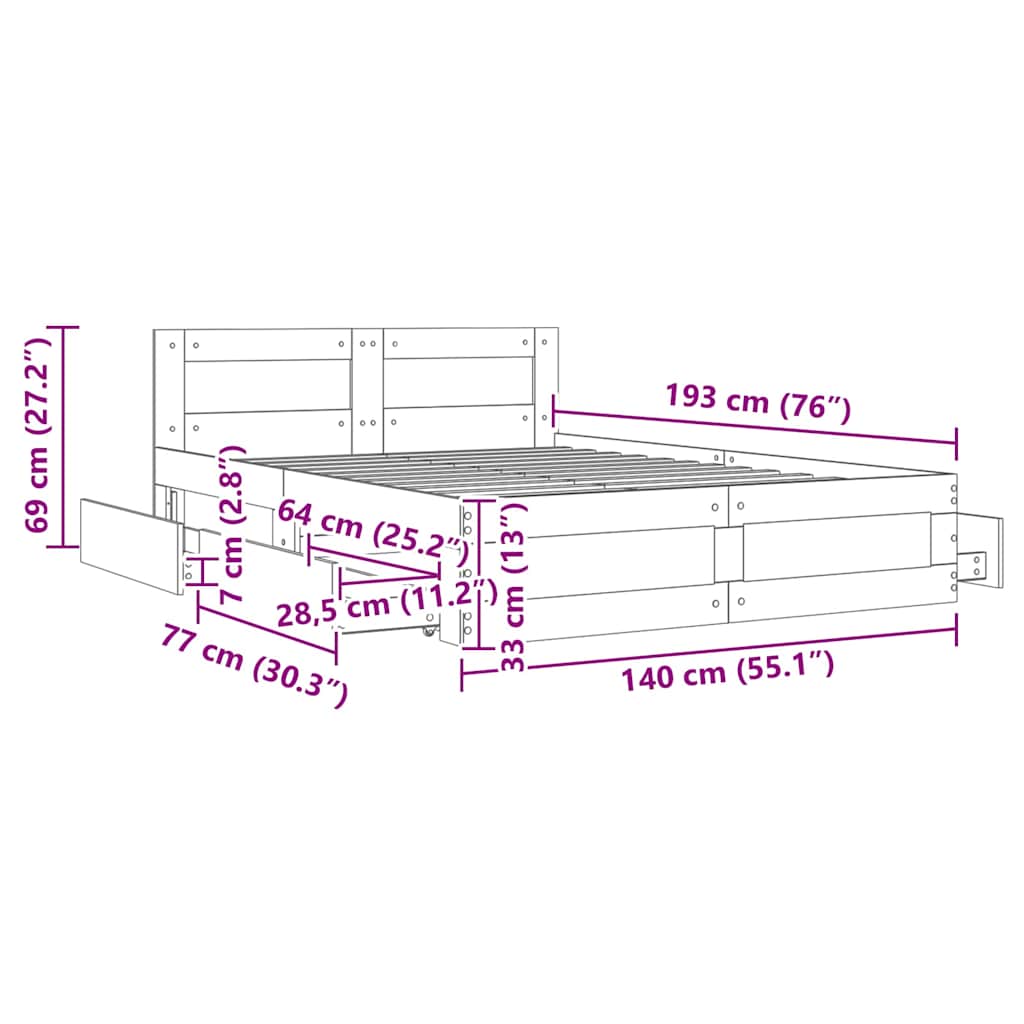 vidaXL Σκελετός Κρεβατιού Σονόμα 137 x 188 εκ Επεξεργασμένο ξύλο