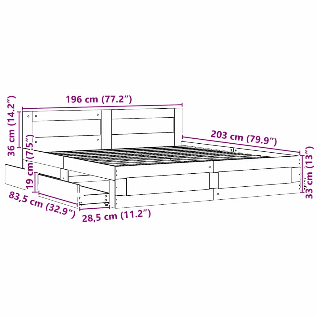 vidaXL Σκελετός Κρεβατιού Λευκός 193 x 203 cm Επεξεργασμένο ξύλο