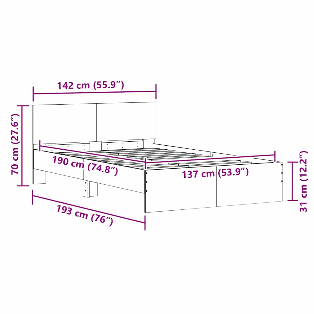 vidaXL Σκελετός Κρεβατιού Σονόμα 137 x 190 cm Επεξεργασμένο ξύλο