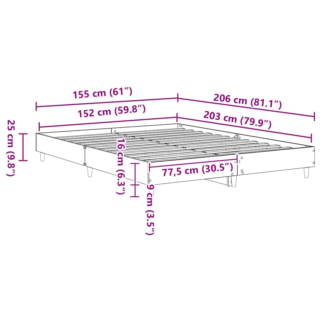 vidaXL Σκελετός Κρεβατιού 2 pcs Λευκό 152 x 203 cm Επεξεργασμένο ξύλο