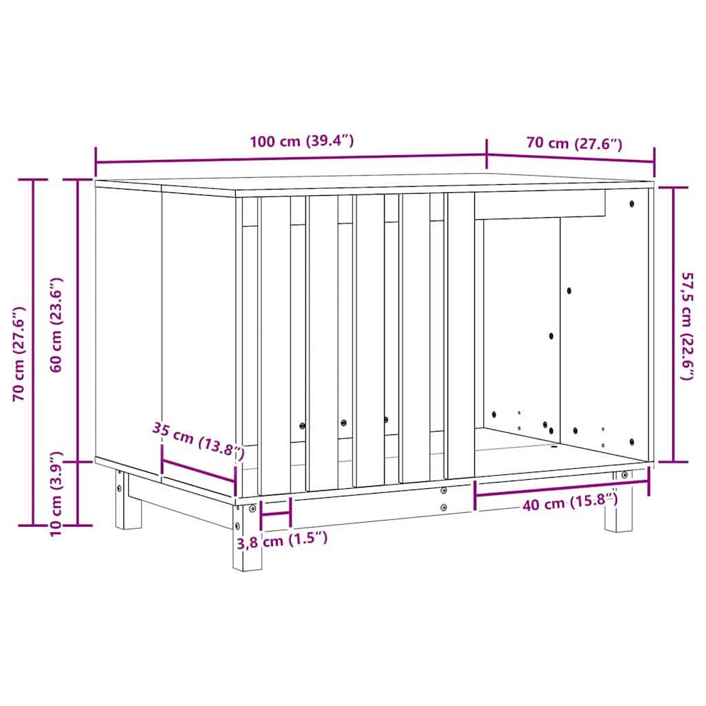 vidaXL Σπίτι Σκύλου Κερί Παλαίωσης 100 x 70 x 70 εκ. Μασίφ Ξύλο Πεύκου