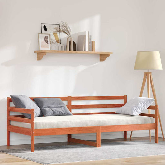 vidaXL Κρεβάτι Ημέρας με κεφαλάρι Κερωτό καφέ Στερεά ξυλεία πεύκου