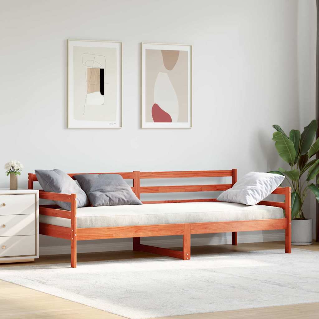 vidaXL Κρεβάτι Ημέρας με κεφαλάρι Κερωτό καφέ Στερεά ξυλεία πεύκου