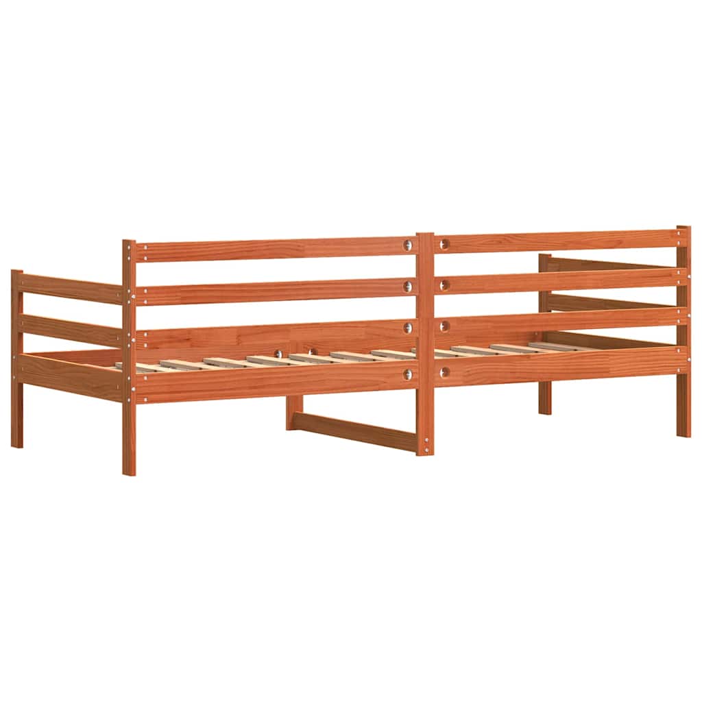 vidaXL Κρεβάτι Ημέρας με κεφαλάρι Κερωτό καφέ Στερεά ξυλεία πεύκου