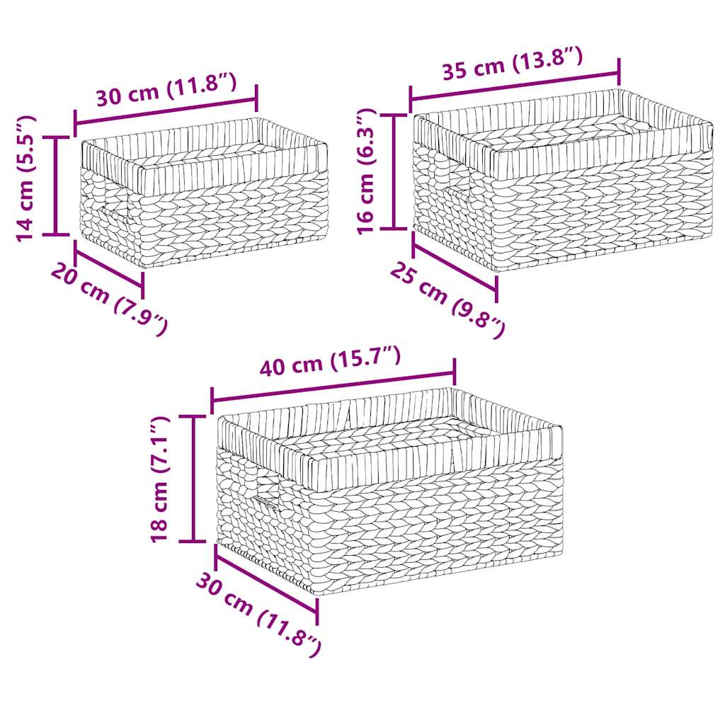 vidaXL Καλάθια Αποθήκευσης 3 pcs Φυσικό 40 x 30 x 18 εκ Υάκινθος νερού
