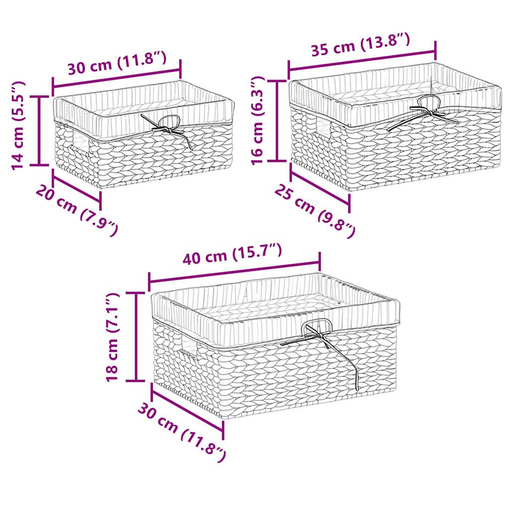 vidaXL Καλάθια Αποθήκευσης 3 pcs Φυσικό 40 x 30 x 18 εκ Υάκινθος νερού