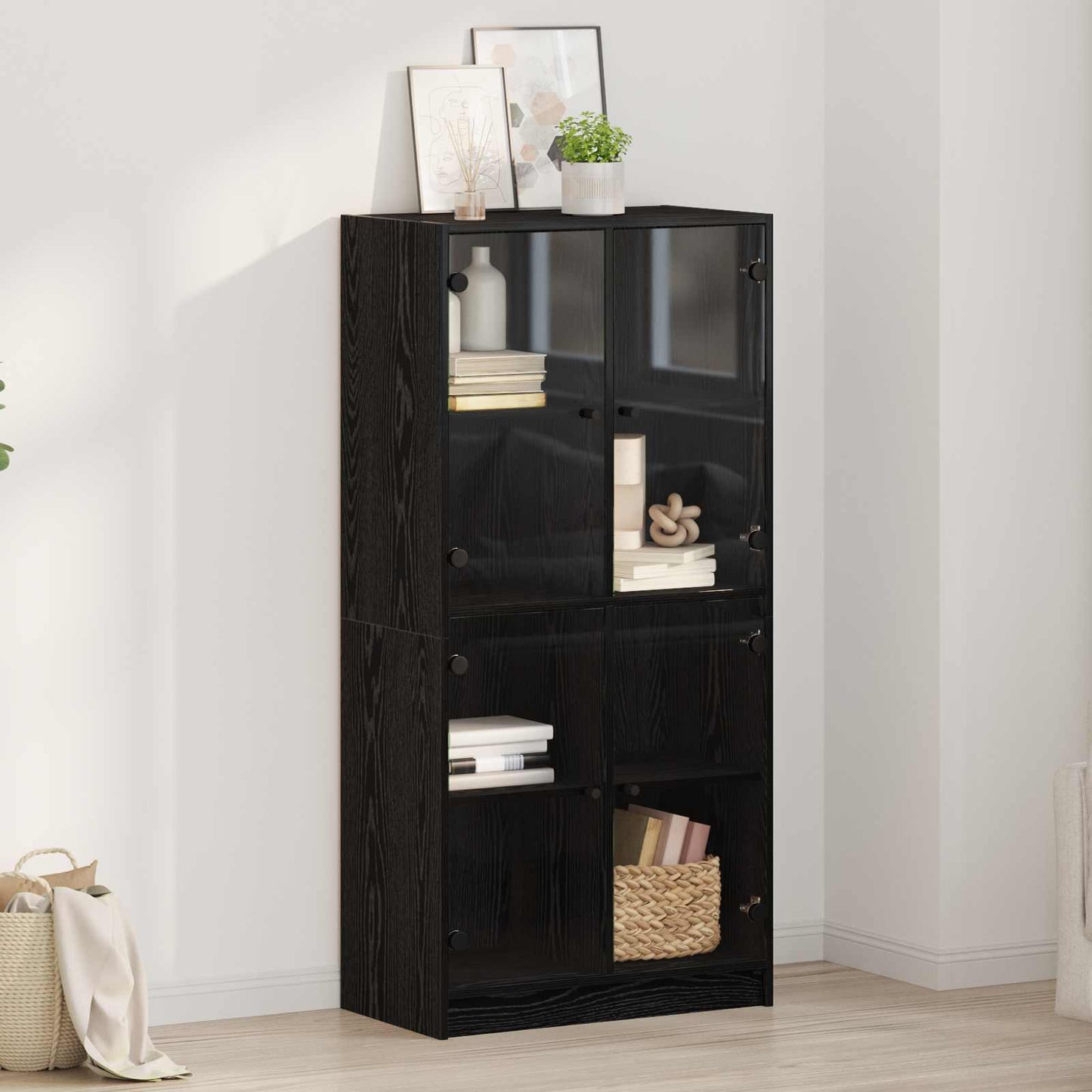 vidaXL Highboard Μαύρη Οξυά 68 x 37 x 142 εκ Επεξεργασμένο ξύλο