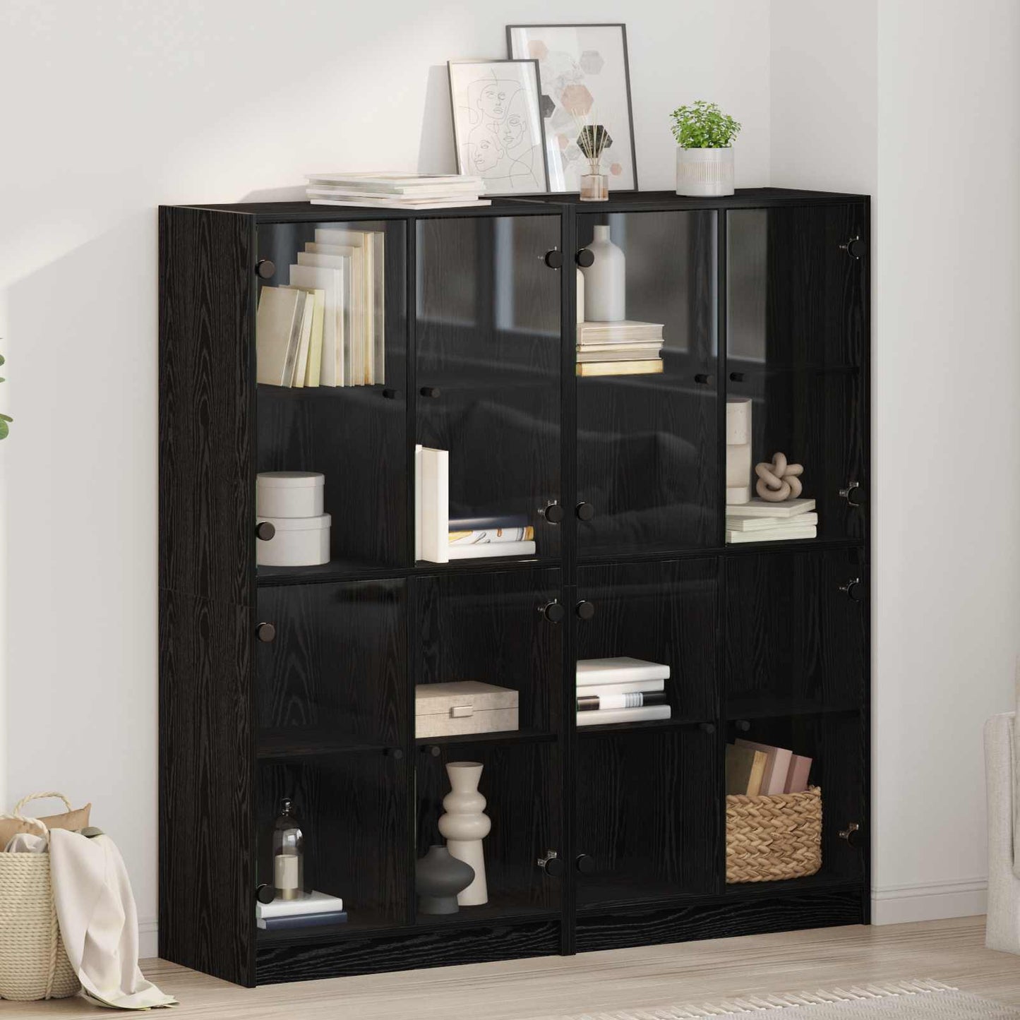vidaXL Highboard 2 pcs Μαύρη Οξυά 68 x 37 x 142 εκ Επεξεργασμένο ξύλο