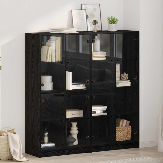 vidaXL Highboard 2 pcs Μαύρη Οξυά 68 x 37 x 142 εκ Επεξεργασμένο ξύλο