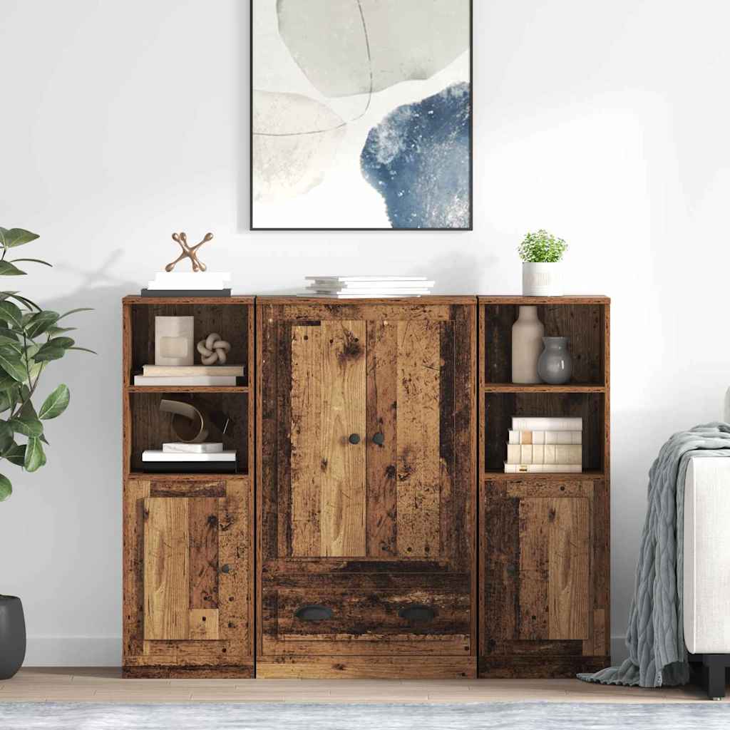 vidaXL Highboard με συρτάρι 3 pcs Παλιό Ξύλο Επεξεργασμένο ξύλο