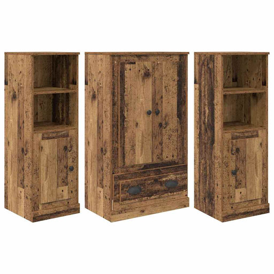 vidaXL Highboard με συρτάρι 3 pcs Παλιό Ξύλο Επεξεργασμένο ξύλο