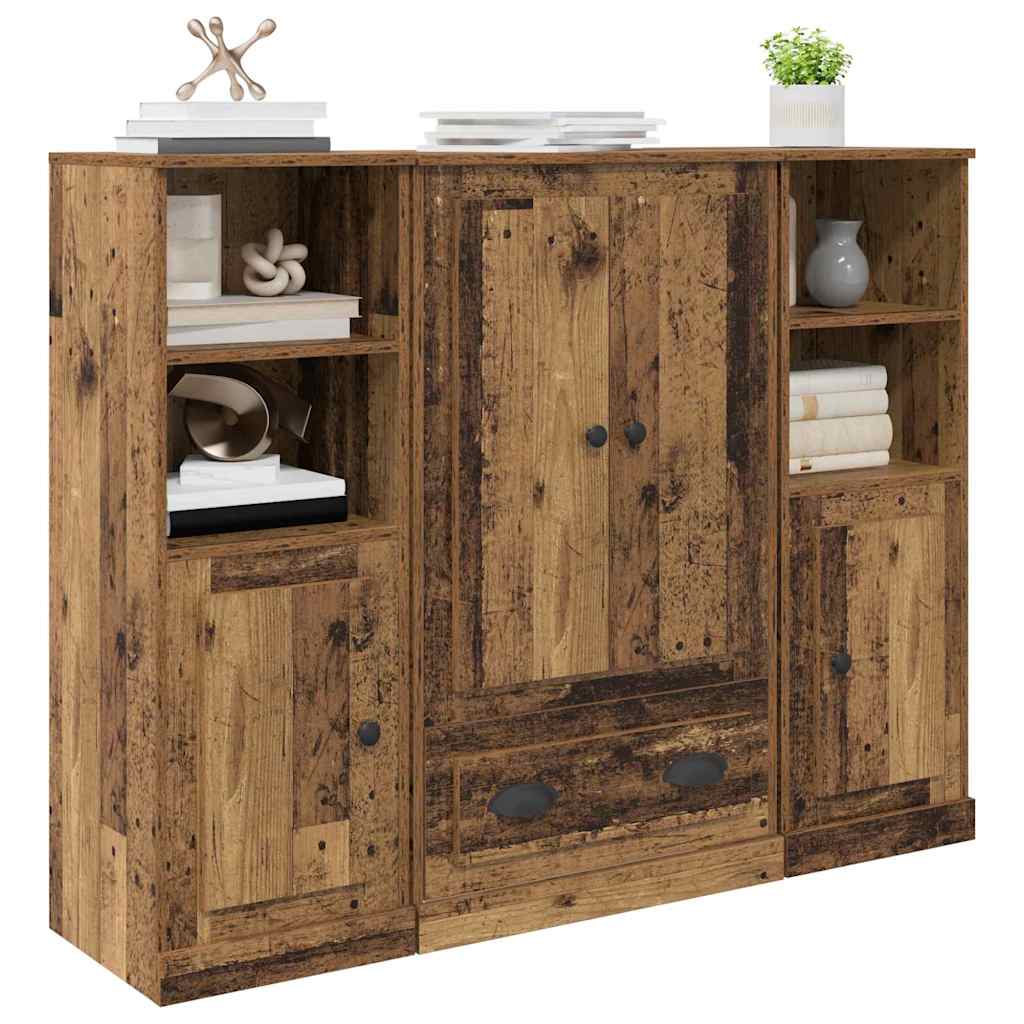 vidaXL Highboard με συρτάρι 3 pcs Παλιό Ξύλο Επεξεργασμένο ξύλο