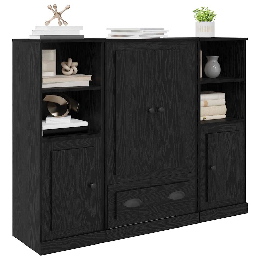 vidaXL Highboard με συρτάρι 3 pcs Μαύρη Οξυά Επεξεργασμένο ξύλο