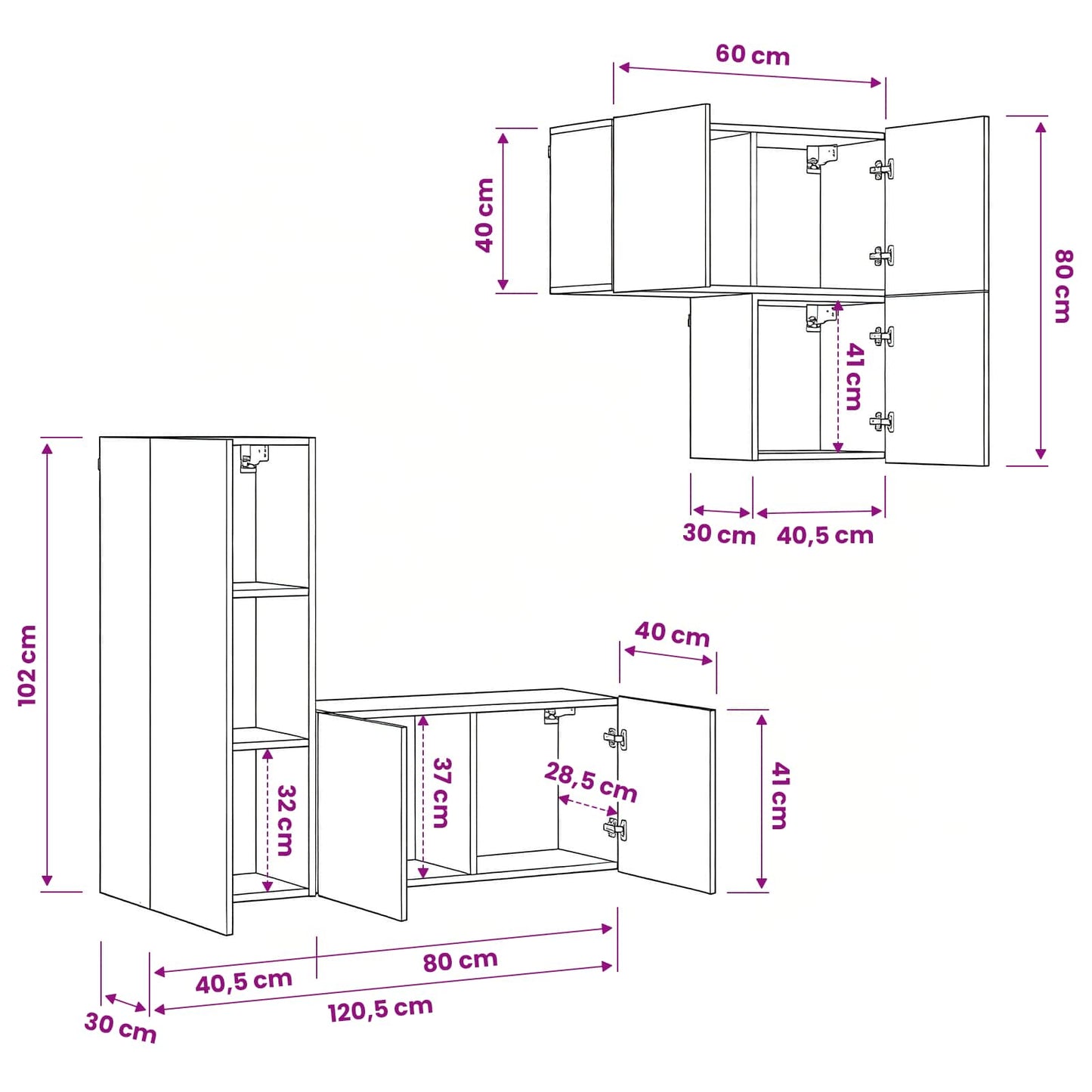 vidaXL Ντουλάπι TV Επιτοίχιο 4 pcs Artisan Oak Επεξεργασμένο ξύλο