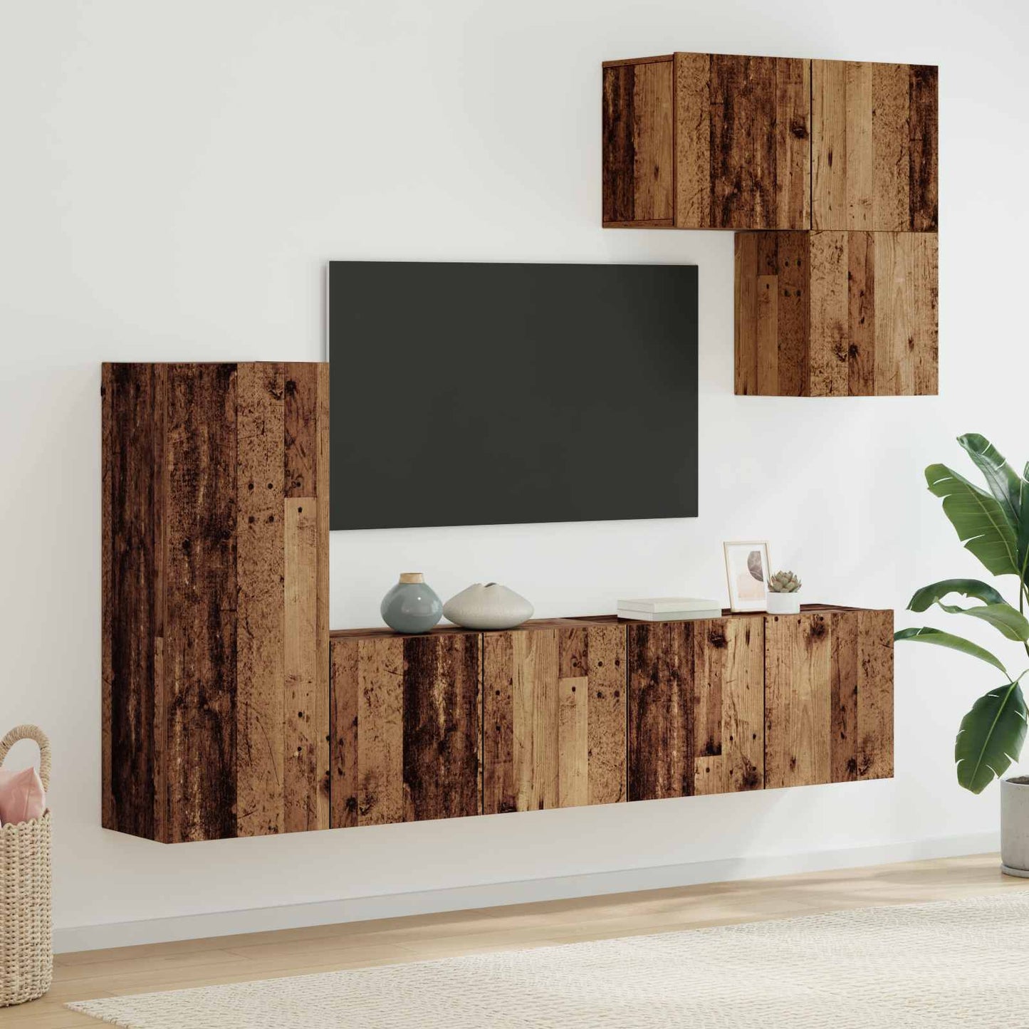 vidaXL Μονάδα Τοίχου Τηλεόρασης 5 pcs Παλιό Ξύλο Επεξεργασμένο ξύλο