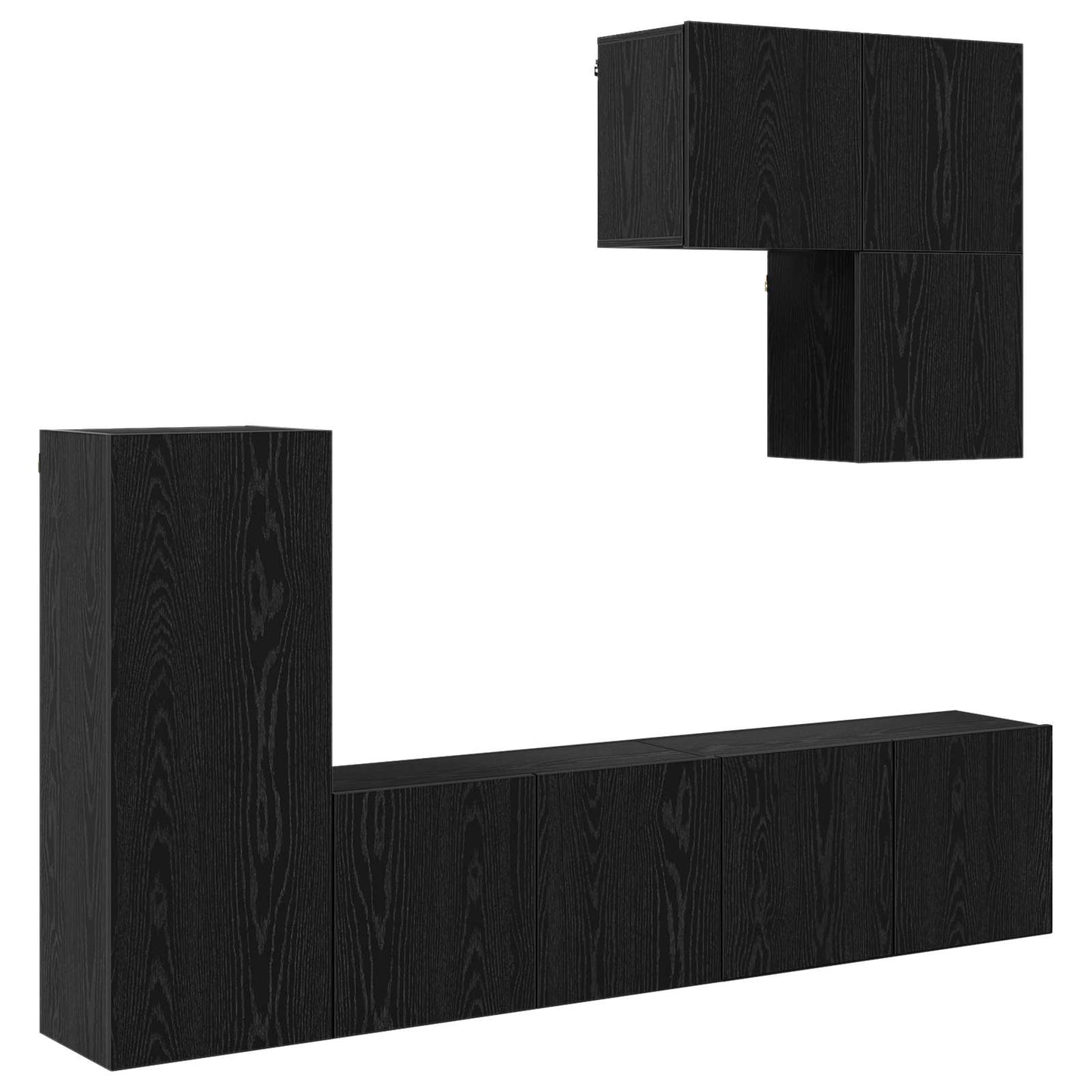 vidaXL Μονάδα Τοίχου Τηλεόρασης 5 pcs Μαύρη Οξυά Επεξεργασμένο ξύλο