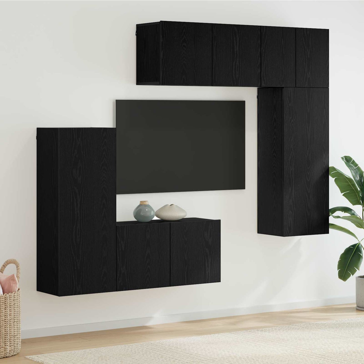 vidaXL Μονάδα Τοίχου Τηλεόρασης 5 pcs Μαύρη δρυς Επεξεργασμένο ξύλο