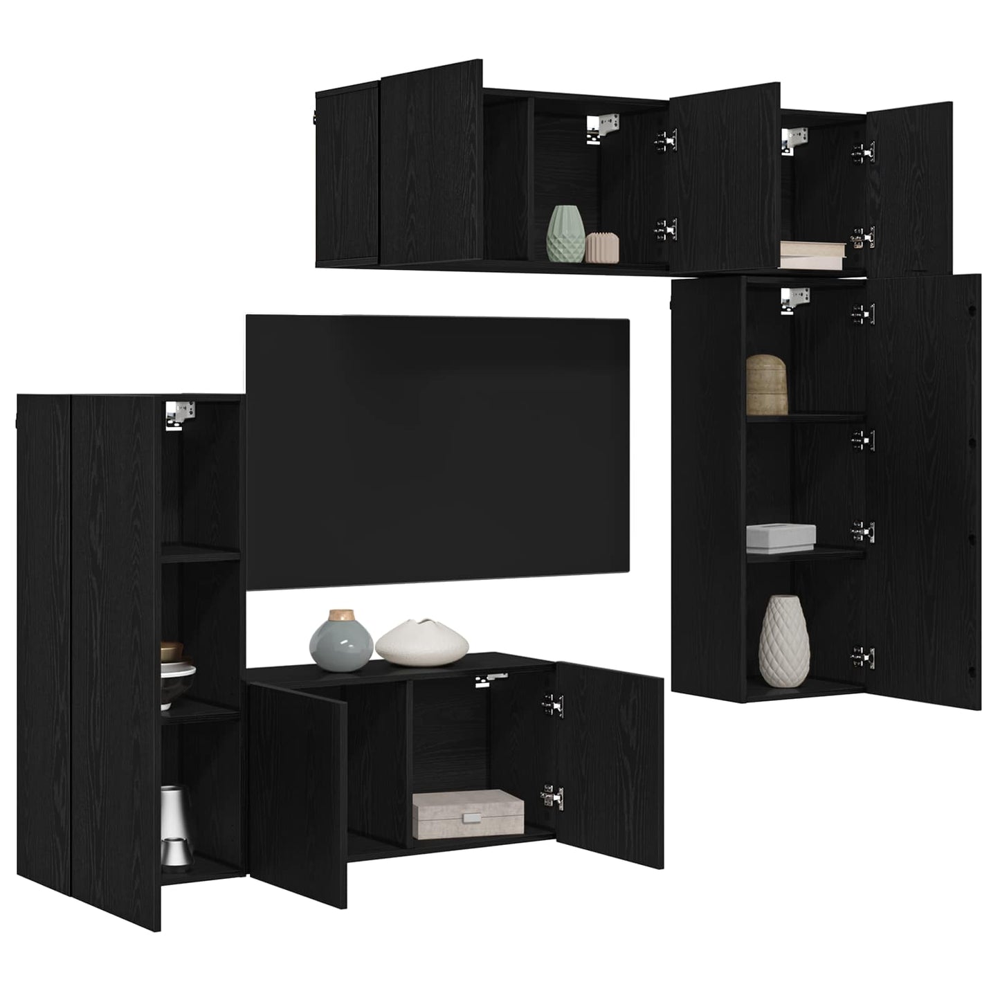 vidaXL Μονάδα Τοίχου Τηλεόρασης 5 pcs Μαύρη δρυς Επεξεργασμένο ξύλο