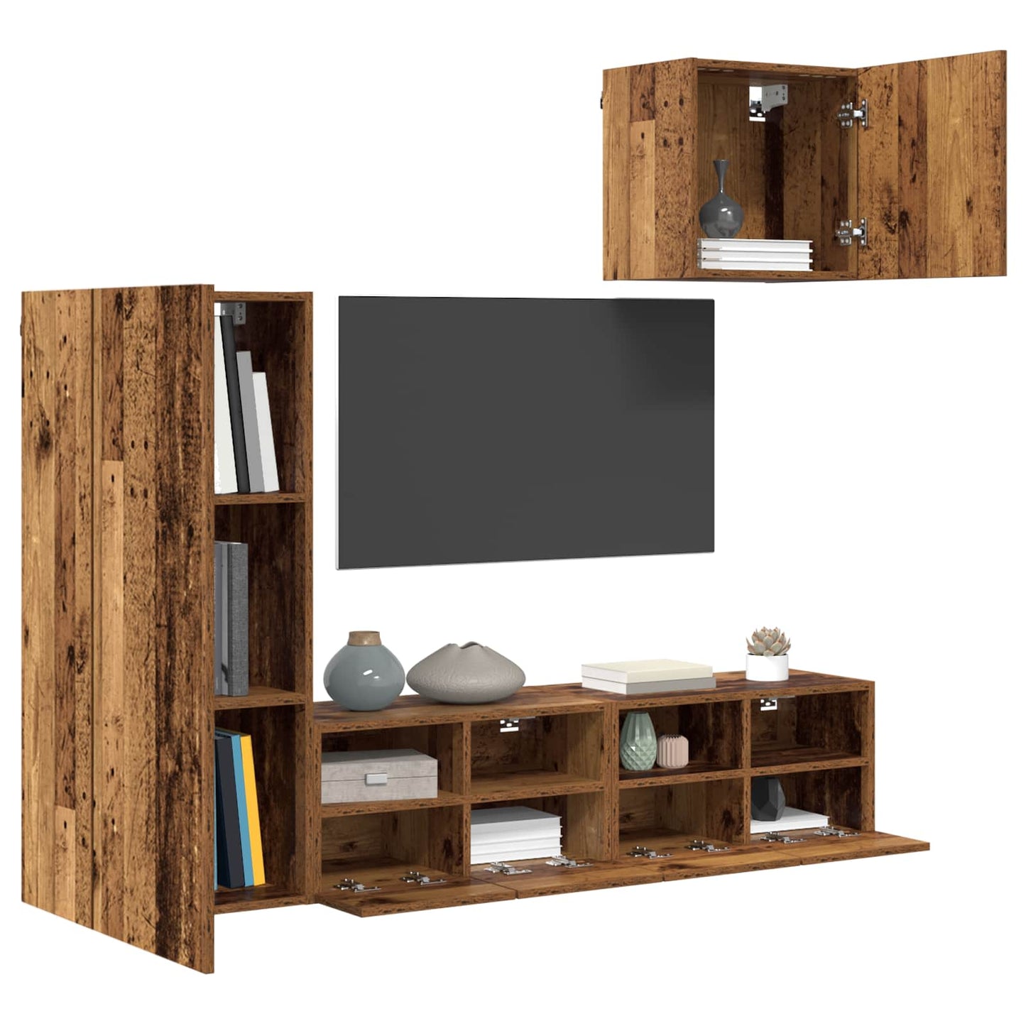 vidaXL Μονάδες Τοίχου Τηλεόρασης 4 pcs Παλιό Ξύλο Επεξεργασμένο ξύλο