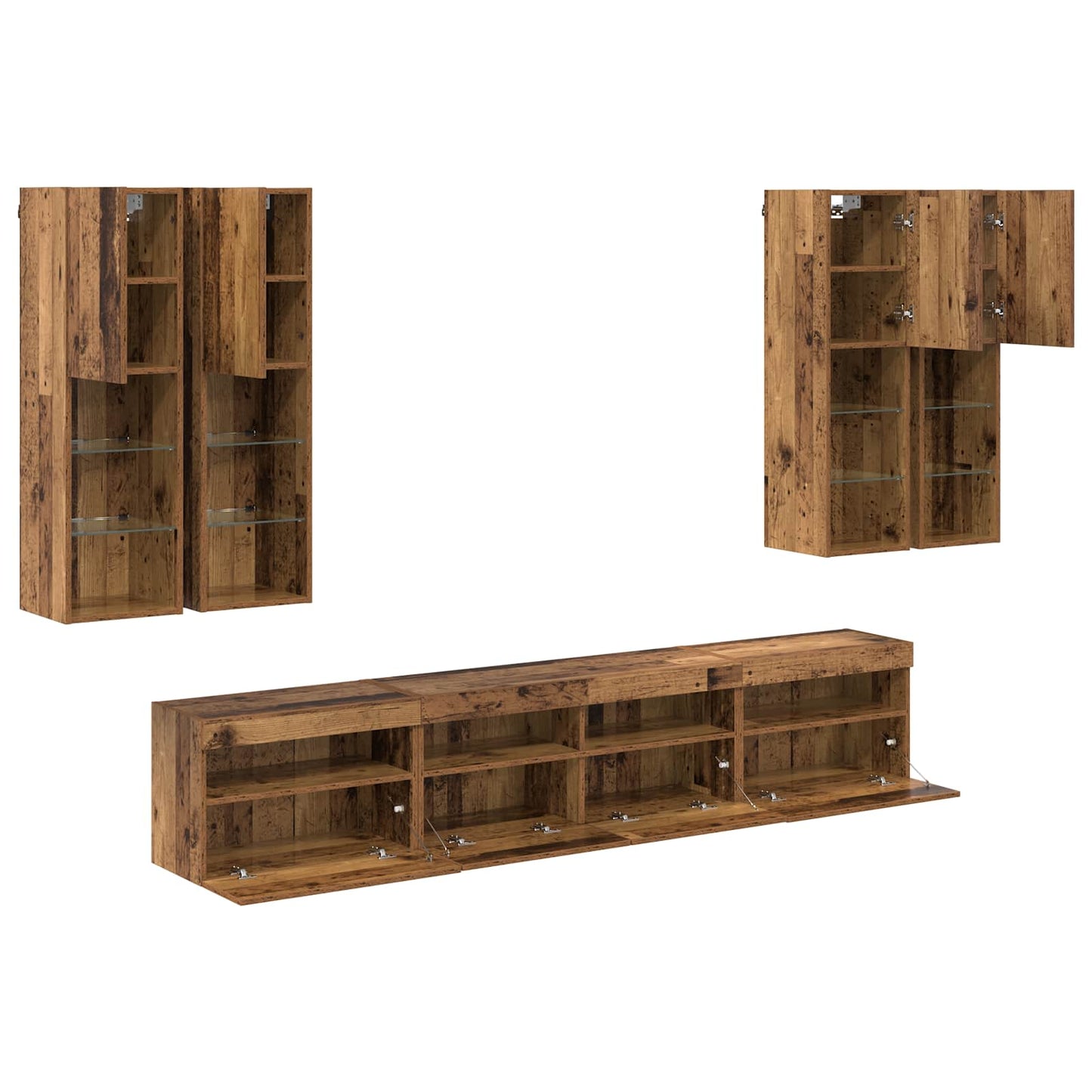 vidaXL Σετ Κονσόλας Τηλεόρασης με LED Φώτα Επιτοίχιο 7 pcs Παλιό ξύλο