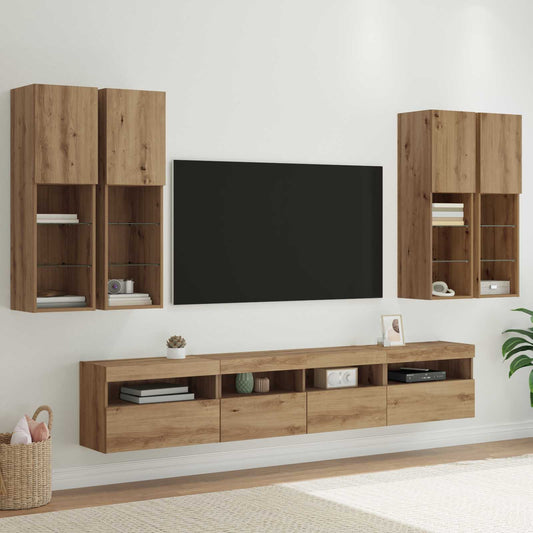 vidaXL Σετ Κονσόλας Τηλεόρασης με LED Φώτα με led 7 pcs artisan δρυς