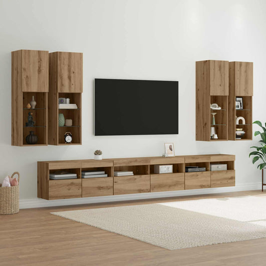 vidaXL Σετ τοίχου για τηλεόραση 7 pcs Artisan Oak Επεξεργασμένο ξύλο