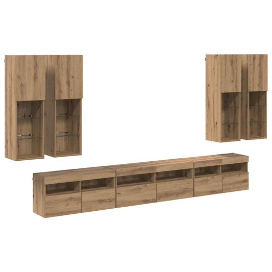 vidaXL Σετ τοίχου για τηλεόραση 7 pcs Artisan Oak Επεξεργασμένο ξύλο
